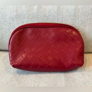 Lancome Makeup Bag Red Woven Leather Medium Zip